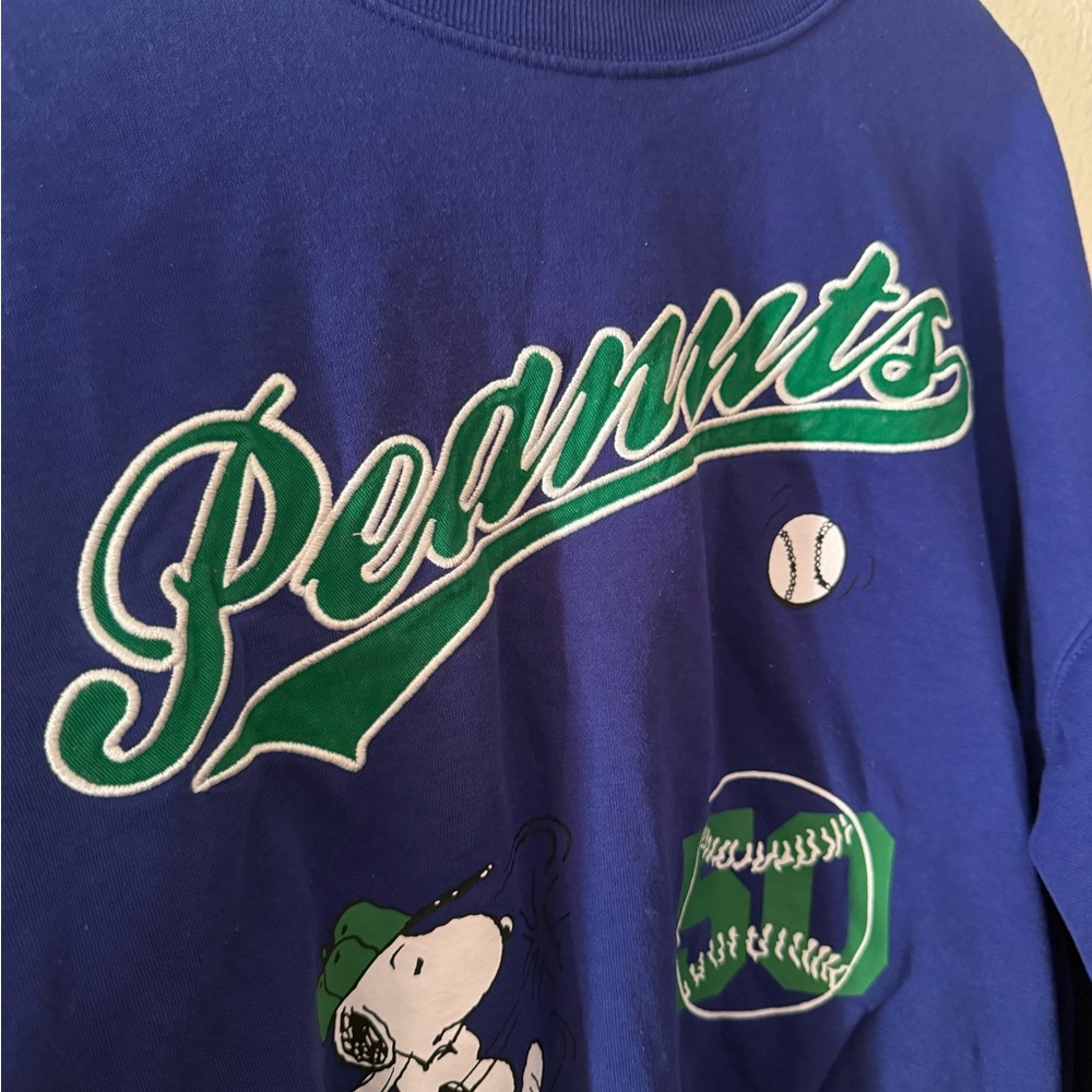 H&M Peanuts Snoopy Baseball Sweatshirt Pullover, Blue, Size Medium - Picture 3 of 6
